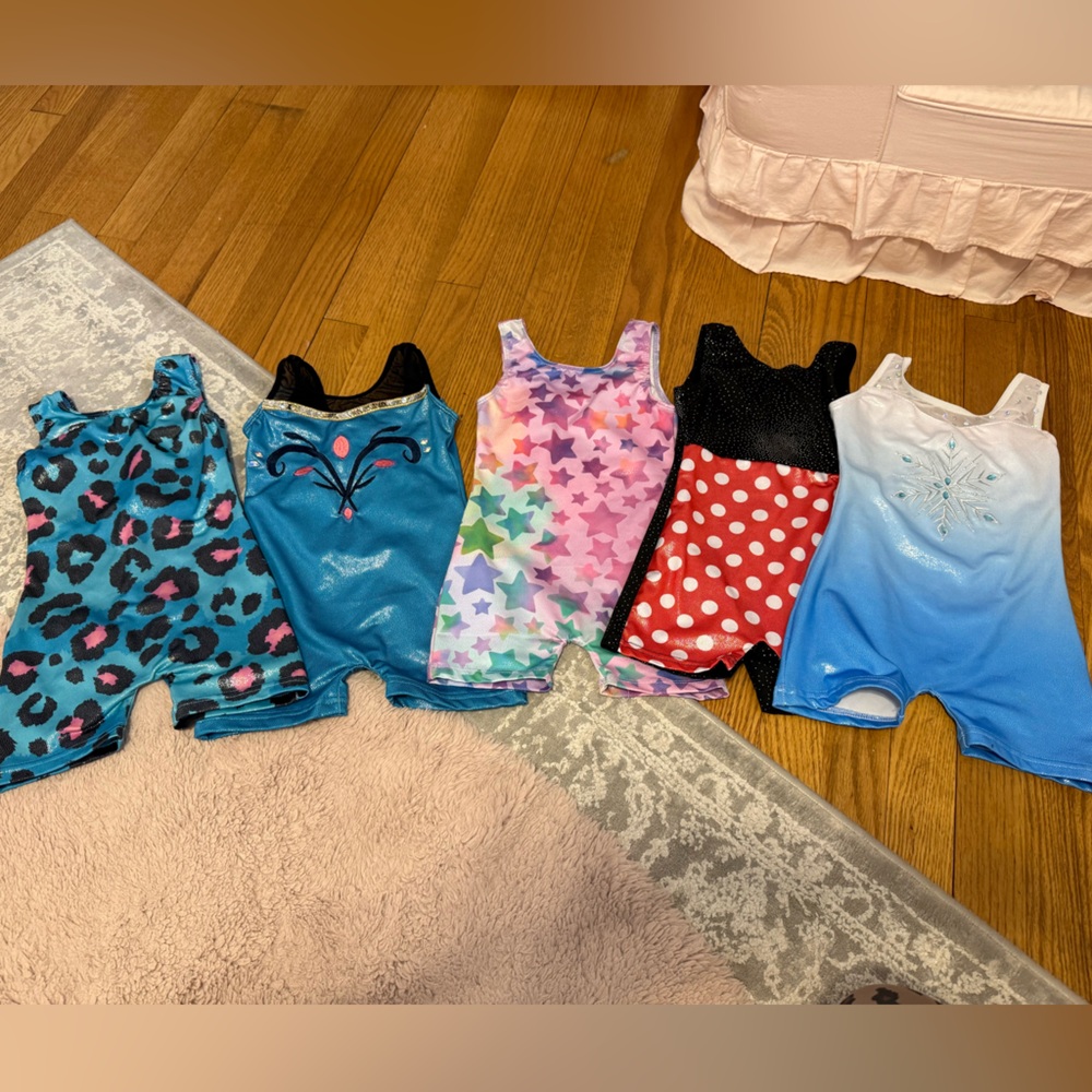 Toddler gymnastics leotards Elsa leopard stars Anna Minnie